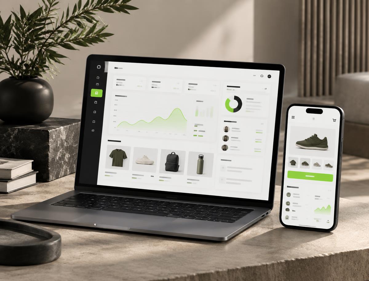 Conceito de loja virtual em notebook e celular