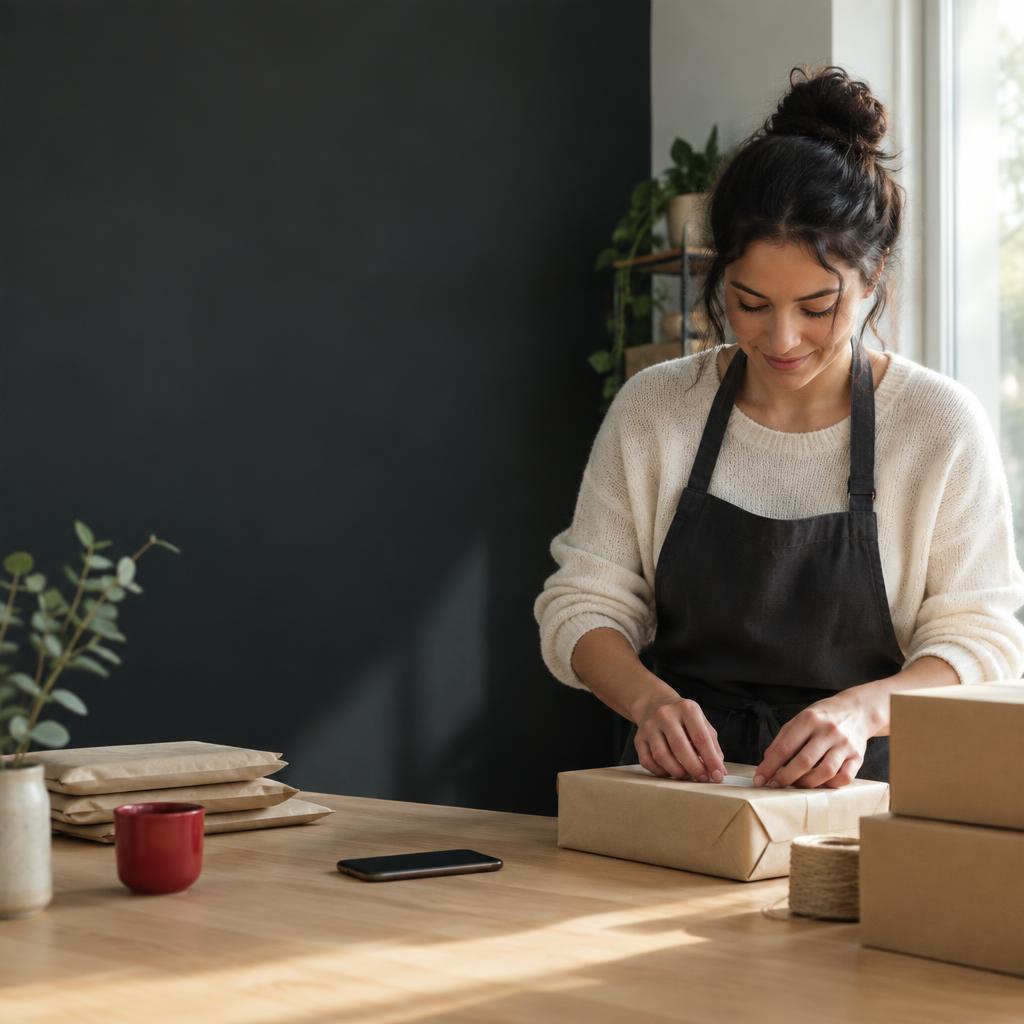 Empreendedora preparando pedidos em uma loja