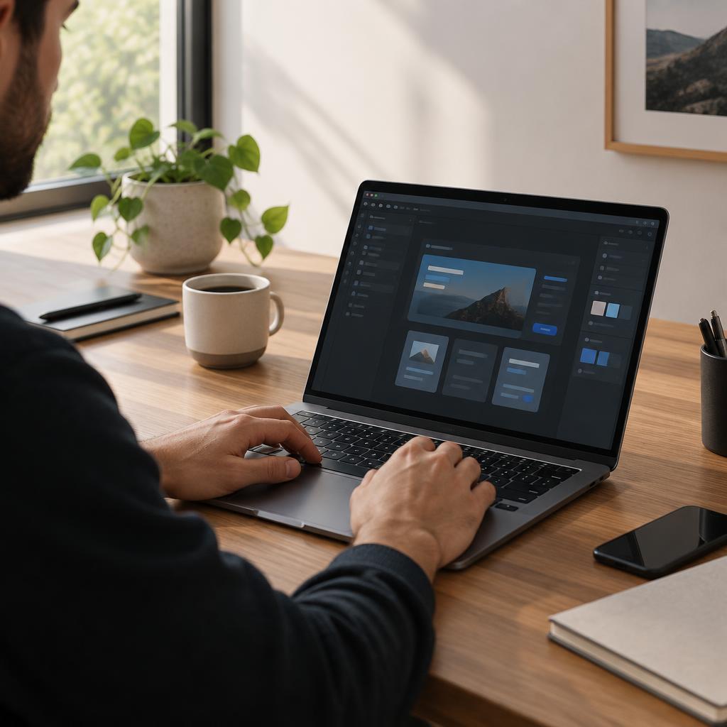 Desenvolvedor construindo uma interface digital no notebook